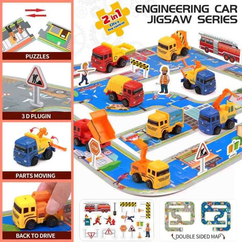 

Children's educational assembly track play house pull-back engineering vehicle traffic scene toy