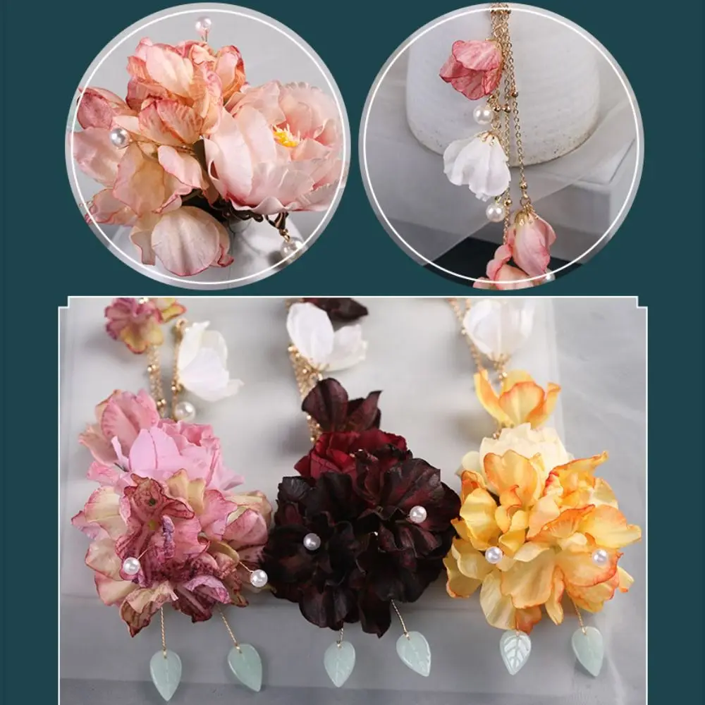 New Artificial Flower Floral Hairpin Forks U-shaped Tassel Hair Clip Fork Vinatge Chinese Style Tassel Headwear Hanfu