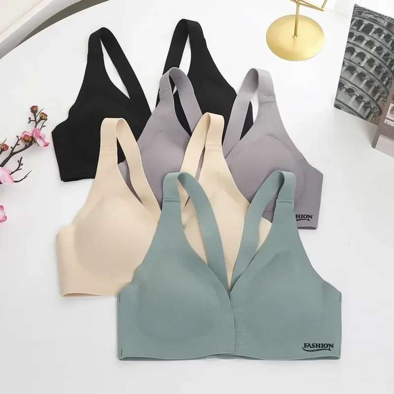

New Front Buckle Latex Underwear Women's Push-up Bra Close Pair of Breast Beauty Back Small Chest Show Big Vest Type Women's
