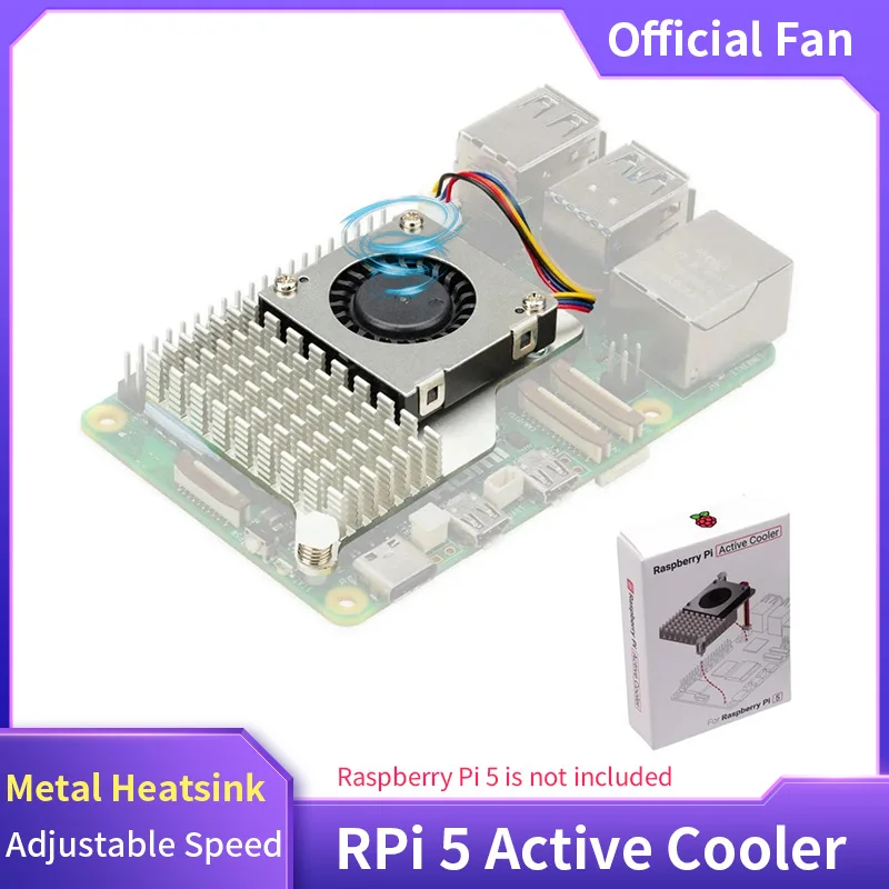 

Официальный Raspberry Pi 5, активный охладитель с регулируемой скоростью, охлаждающий вентилятор, радиатор для Raspberry Pi 5