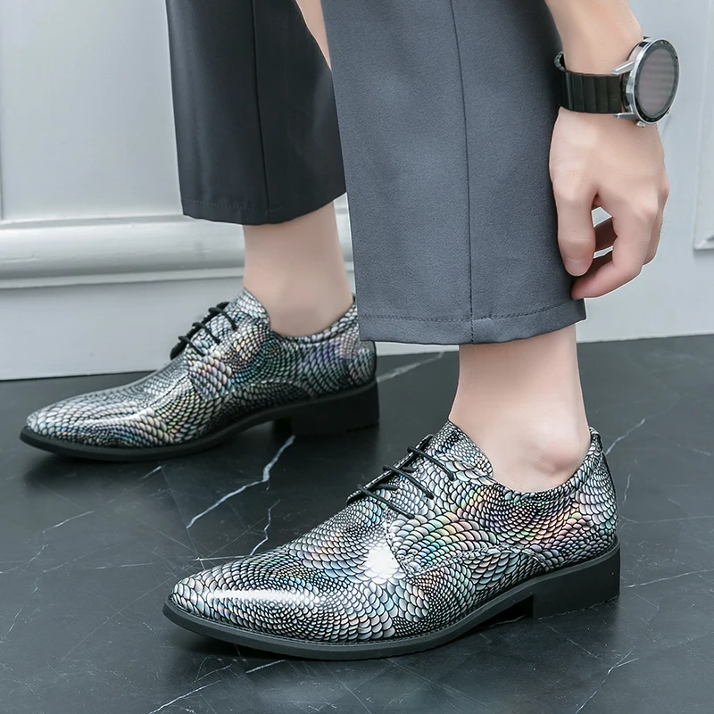 New 46 47 large size 48 pointed leather shoes for men business formal wear lace-up patent leather brightening face increase 4