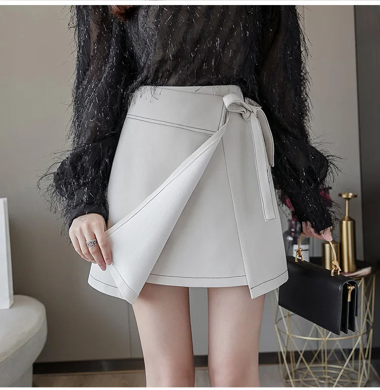 New Fashion Lace-up High Waist Women Skirt Summer Chic Irregular A-line Mini Skirts Female Casual Short Skirts Black/White midi skirt