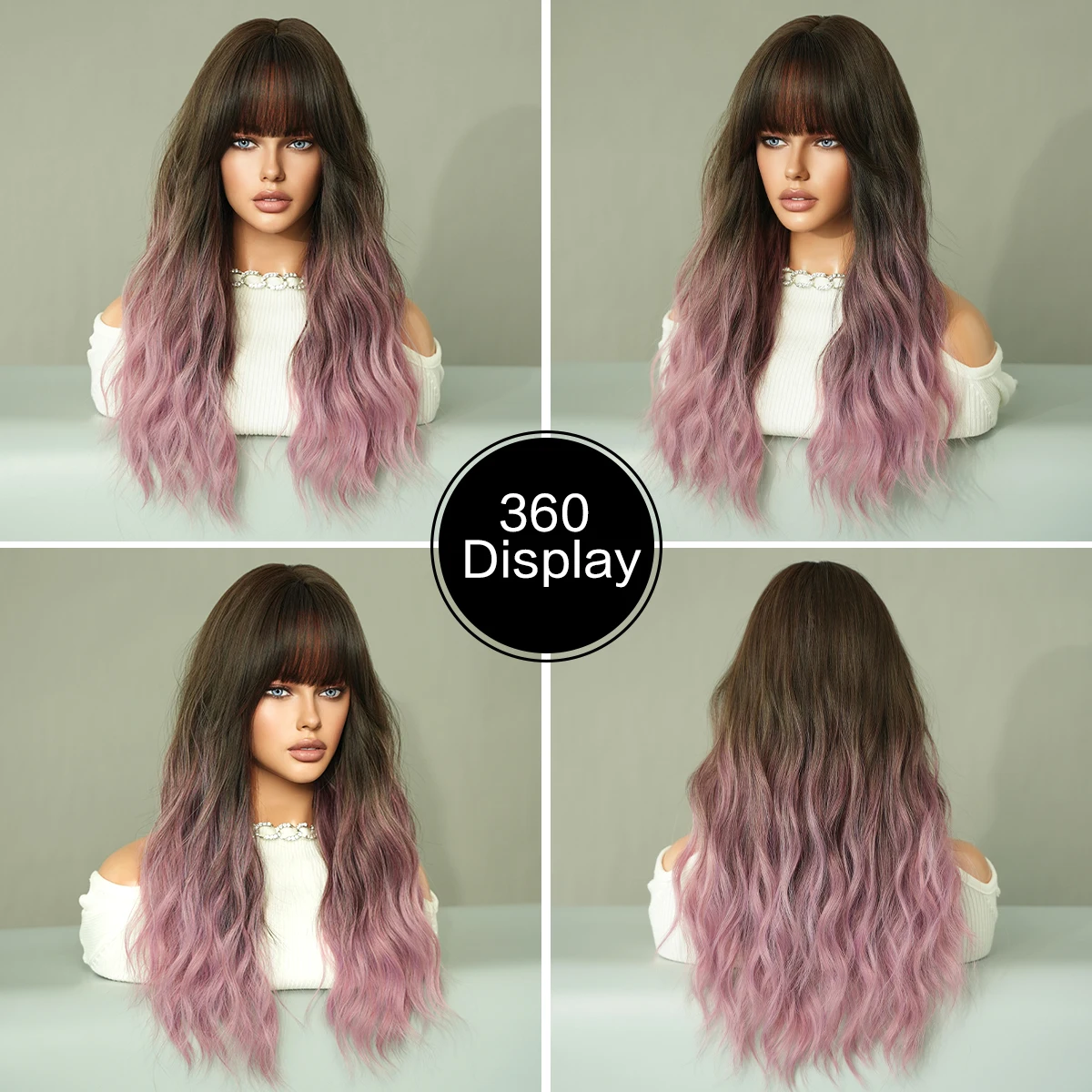 7JHH WIGS Long Wavy Ombre Brown Wig for Women Daily Party