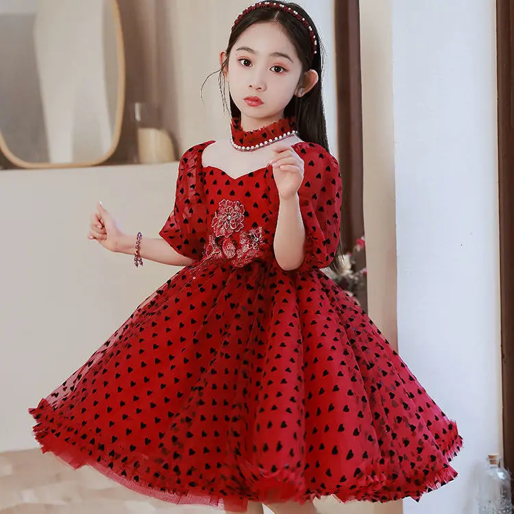 

Appliques Illusion Lush Girl Party Dresses Tulle Puffy Girl Princess Dress Elegant luxurious Birthday First Communion Dresses