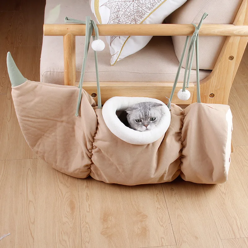 

Cute & Funny Cat Bed Cave with Peek Hole for Indoor Cats, Warm Soft Lotus Root Cat Tunnel Bed Collapsible, Lovely Pet Supplies