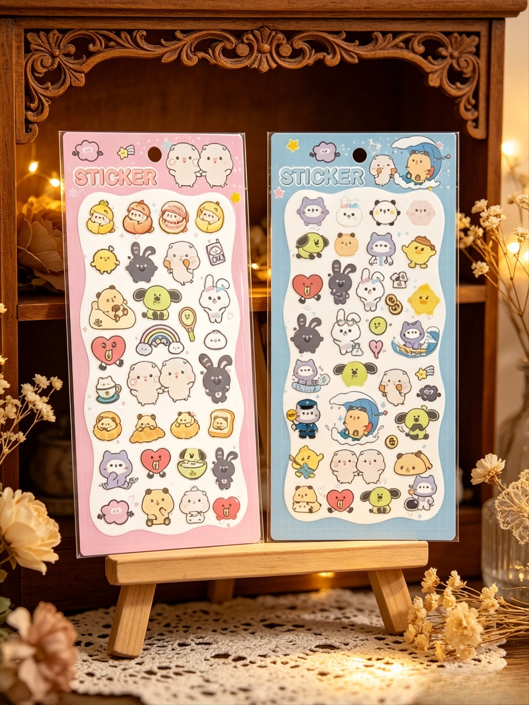 새로운 귀여운 토끼 곰 고양이 스티커 부드러운 파스텔 장식 데칼 스크랩북 저널 DIY 핸드북 문구류