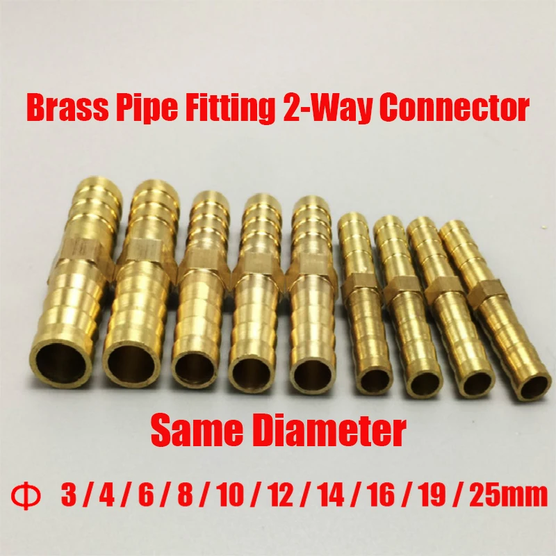 

Brass Barb Pipe Fitting 2 Way Connector for 3mm 4mm 6mm 8mm 10mm 12mm 14mm 16mm 19mm 25mm Hose Copper Pagoda Water Tube Fittings