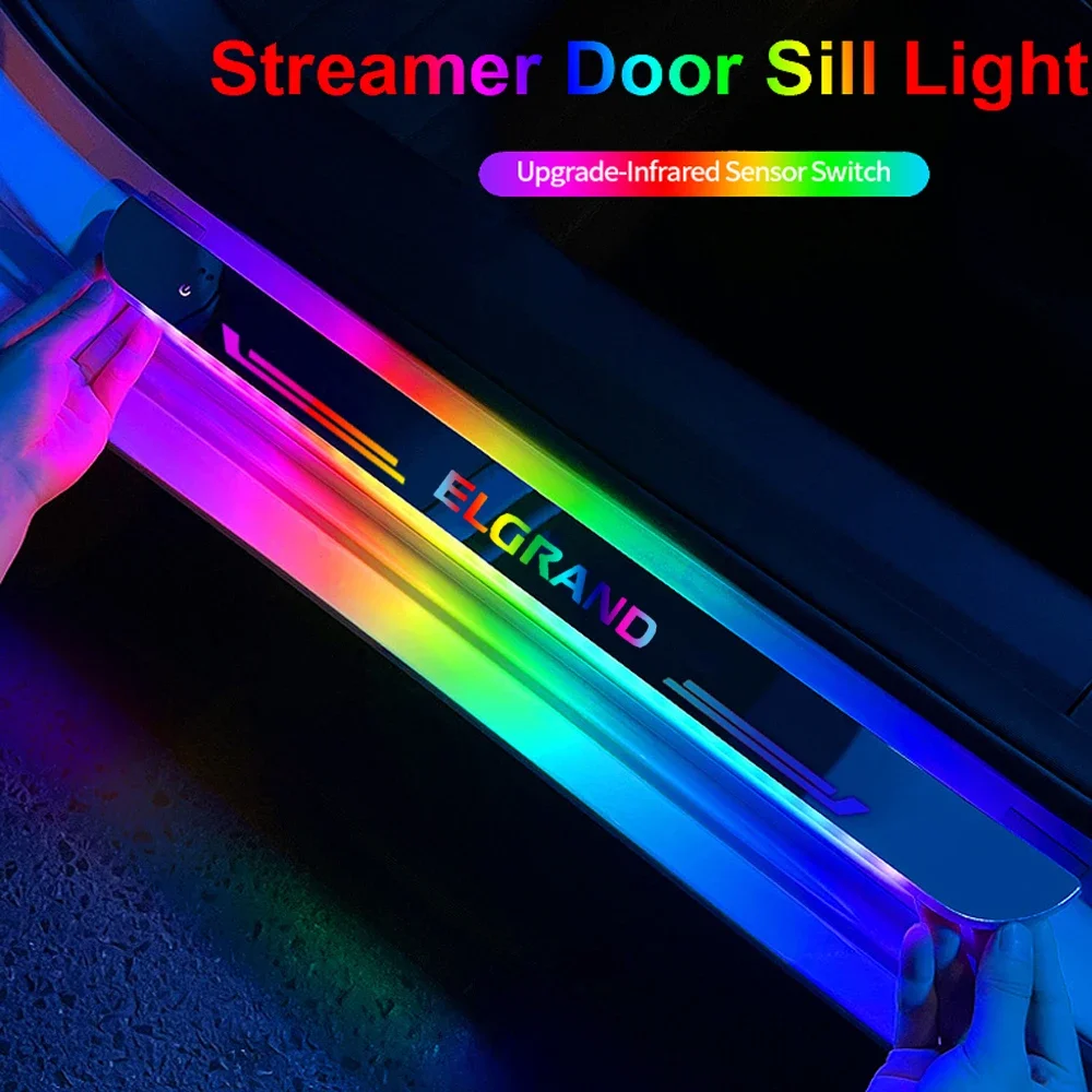 

Car Welcome Pedal Acrylic LED Projector Lamp Sill Trim USB Charging Anti Collision Color Light for Nissan Elgrand Logo