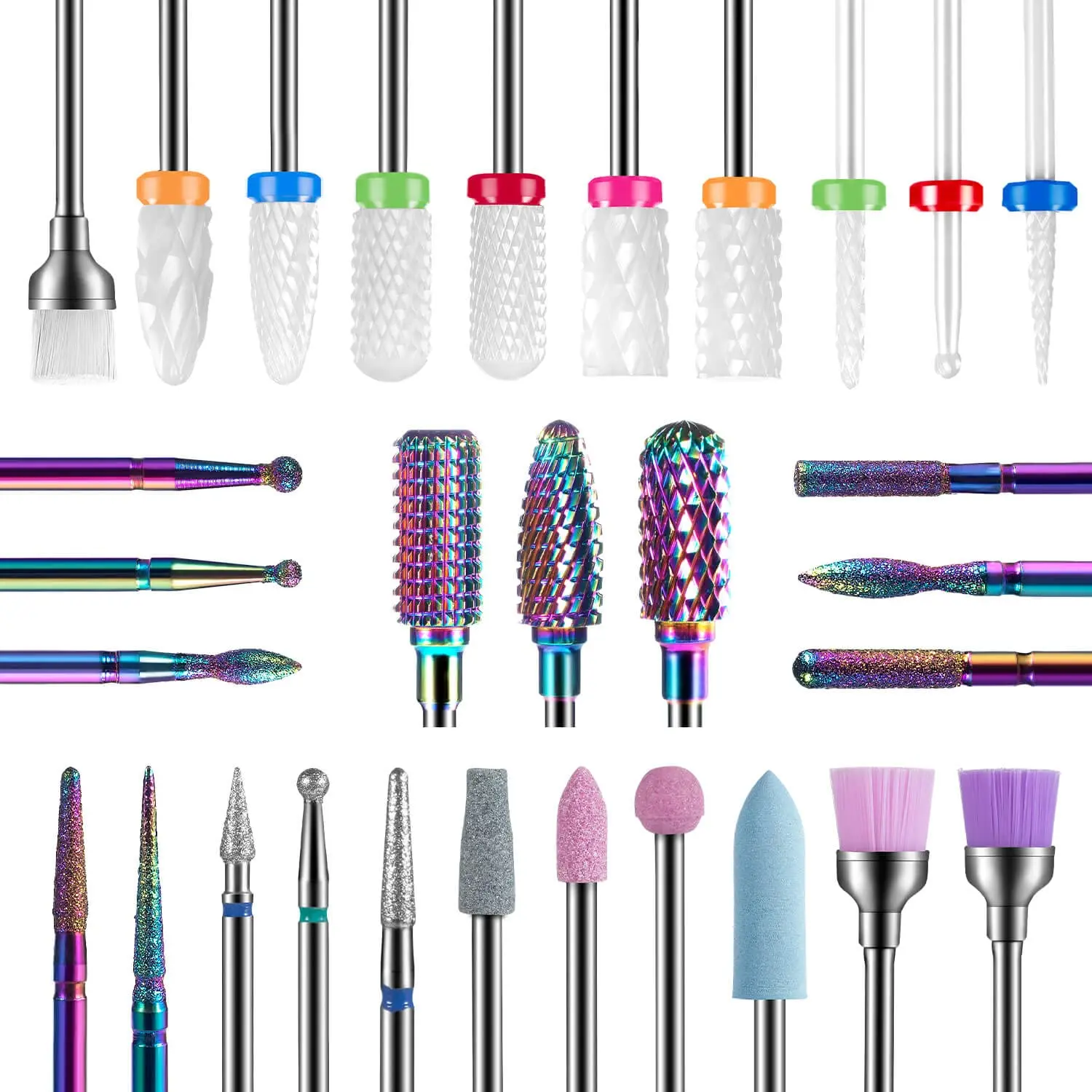 Nail Drill Bits 3/32" Ceramic Tungsten Carbide Diamond Drill Kit Safety