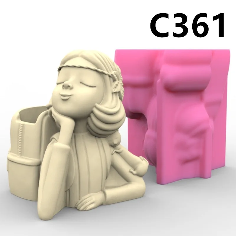 

C361 Fashion Girl Princess Vase Flower Pot Pen Holder Silicone Mold Gypsum form Scented Stone Ornaments Homemade Handicraft