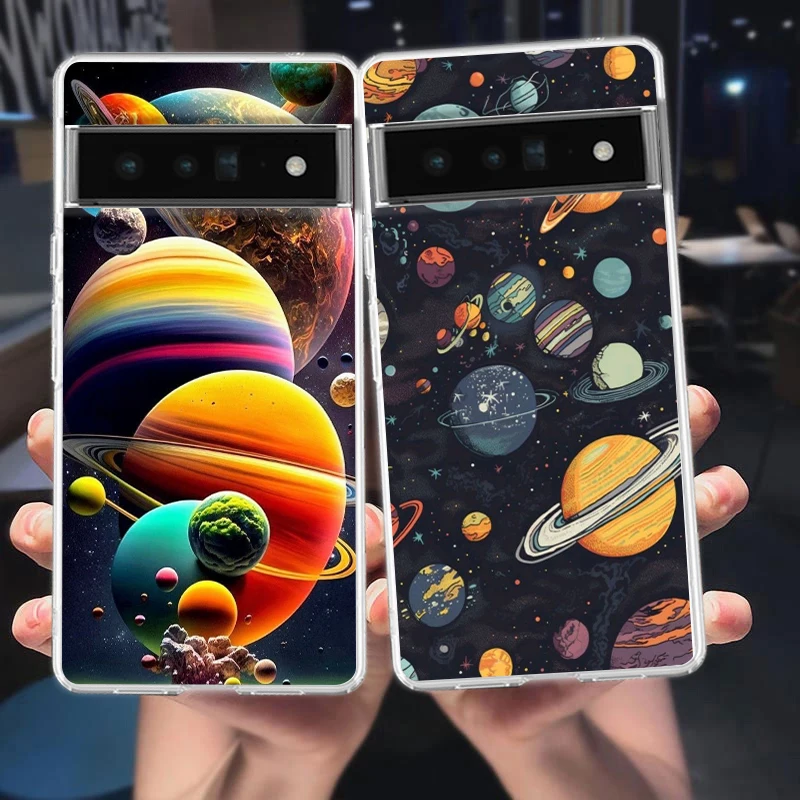 Vibrant Planet Design Soft TPU Phone Case - Transparent Protective Shell Cover