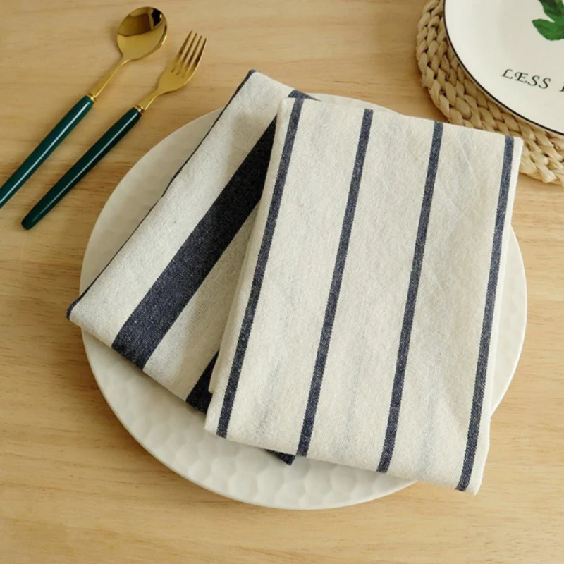Description Picture 3 of itemHigh Quality All-match Blue White Plaid Striped Tea Towel Kitchen Towel Napkin Table Cloth Cotton Woven Fabric Dinning Decor