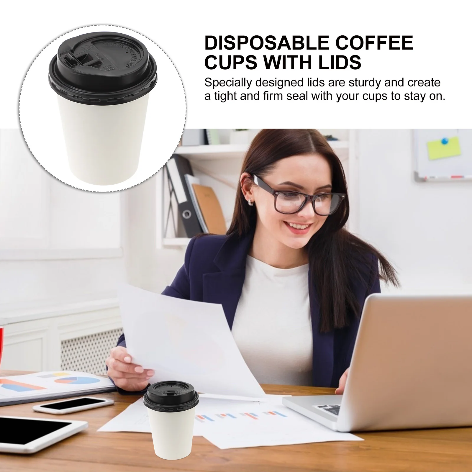50pcs Disposable Paper Cups Insulation Takeaway Double-Layer Coffee Cup with Lid