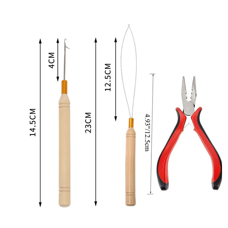 Hair Extensions Beads Tools Kit Extensions Micro Pulling Needle Loop Threader 500 Pieces Silicone Lined Micro Rings hair extensions tools