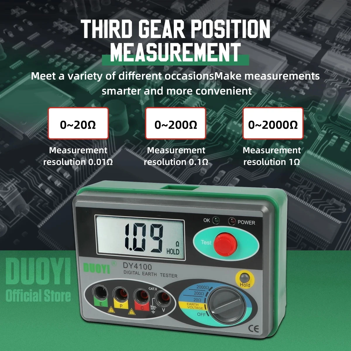Digital Earth Ground Resistance Meter Meg-ohmmeter 0-2000 Ohm Instruments Inspection Electrician Resistance Tester DY4100