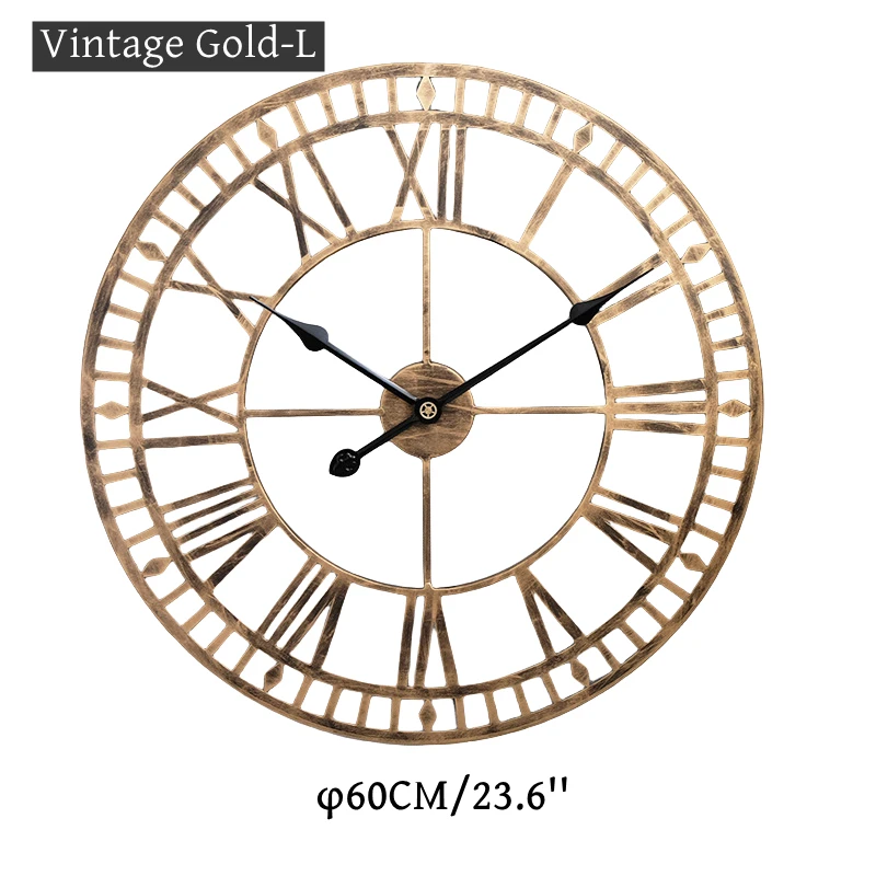 3D Large  Roman Digital Round Metal Silent Wall Clock Color:GOLD-L60CM