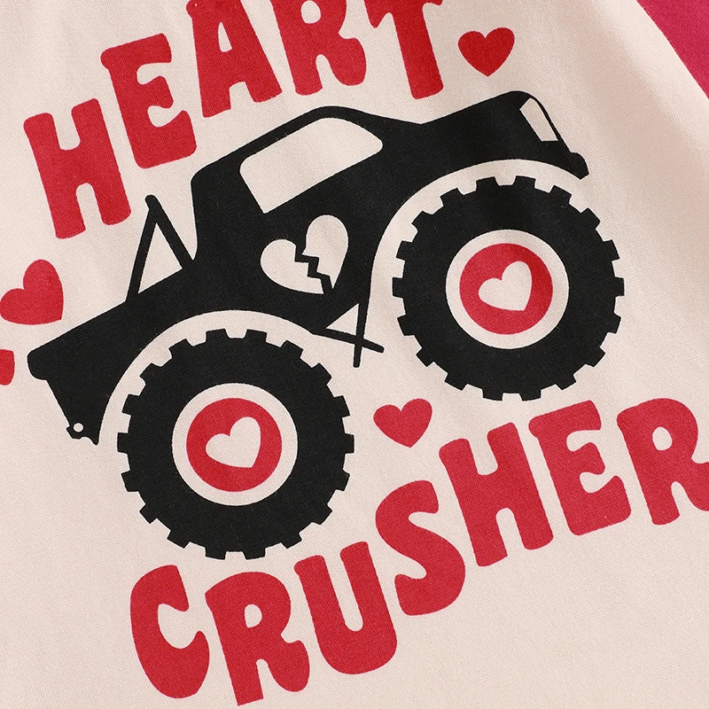 Little Boys Valentine s Day Casual Tops Long Sleeve Crewneck Letter Tractor Print Loose Fit T-shirt
