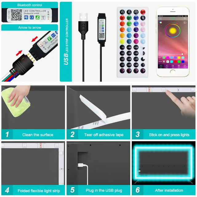 컬러 RGB 5050 LED 스트립 블루투스 테이프 장식, 방 LED 10m 15m 20m 30m PC TV 백라이트 네온 LED 조명은 스마트 기기와 호환되며 음악 동기화와 타이밍 기능을 제공하는 고품질 LED 조명