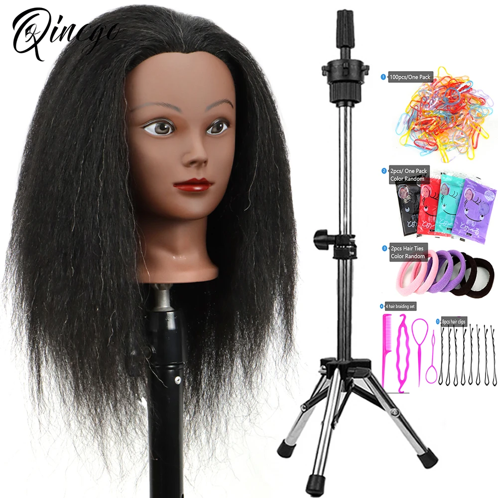 100 Real Hair Mannequin Head Hairdresser Training Head With Stand