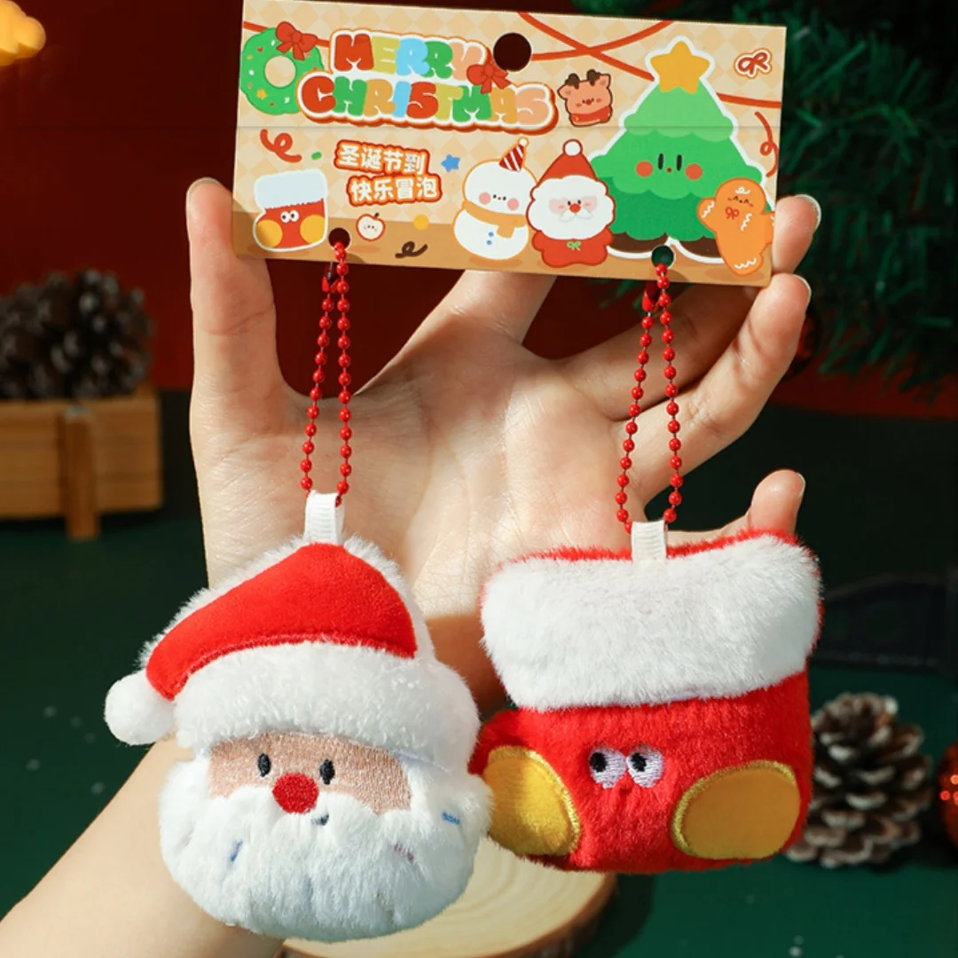 2Pcs Christmas Keychain Cartoon Plush Santa Claus Snowman Elk Doll Pendant Keyring Little Keychains Backpack Pendant Small Gift
