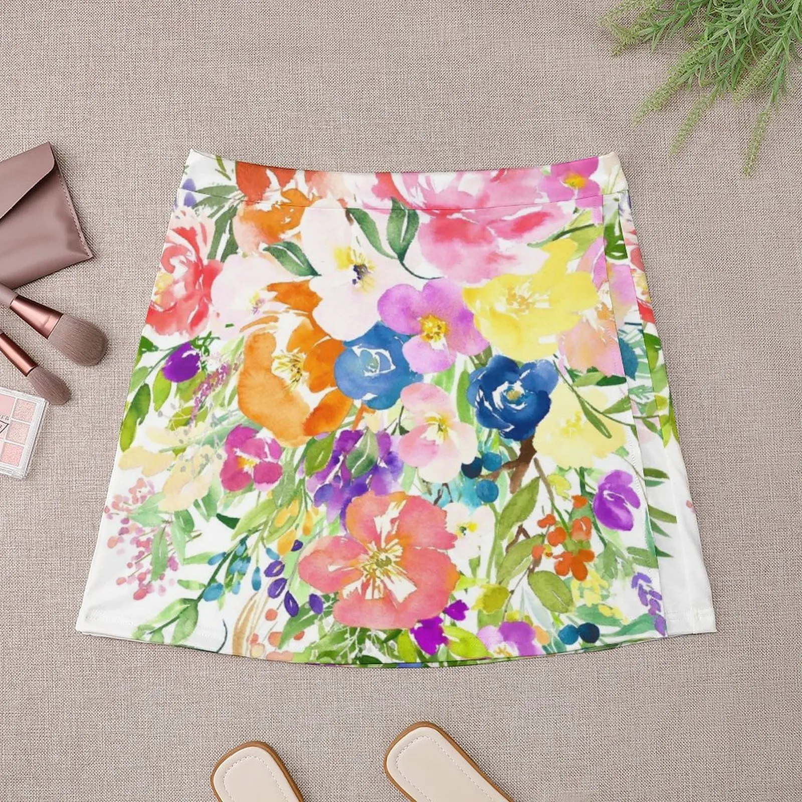 Colorful Large Watercolor Flower Bouquet Mini Skirt sexy skirt fashion
