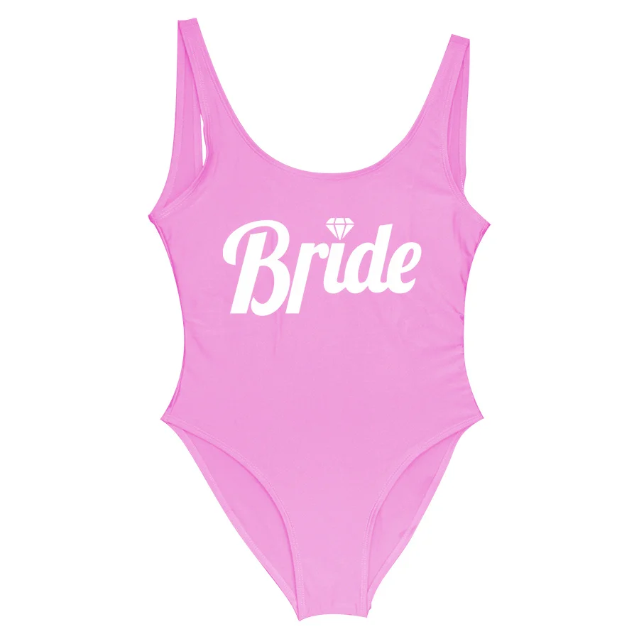 Bride&Bridesmaid Letter Print One Piece Swimsuit Women Swimwear Sexy Wedding Bachelor(Free Bride Tattoo Stickers Gifts)