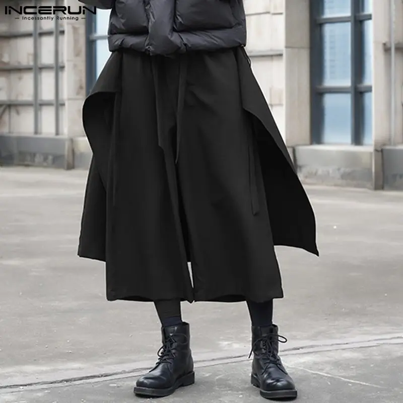 

Fashion Men Irregular Pants Solid Joggers Streetwear Wide Leg Trousers Men Oversize Drawstring Lace Up Harem Pants INCERUN 2024