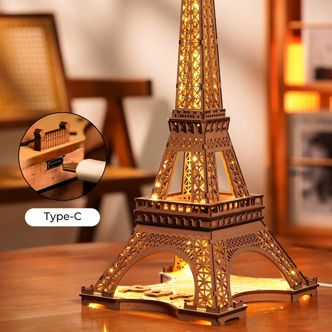 Robotime Rolife Night of the Eiffel Tower 3D Wooden Puzzle for Teens Adult Miniature Views of Famous Buildings Toys Decoration 4