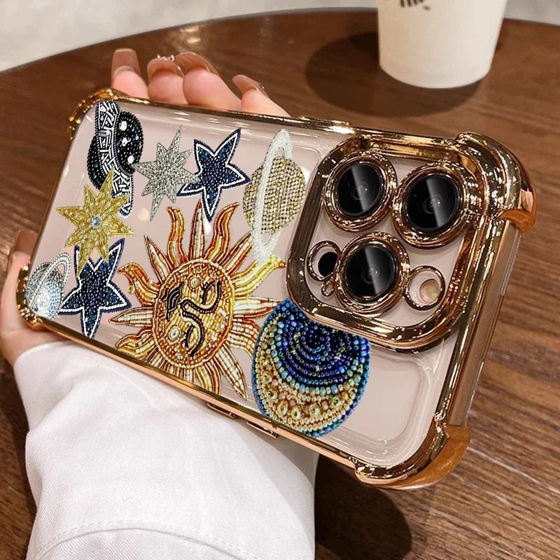 Luxury Solar System Sun Moon Star Plating Soft Phone Case