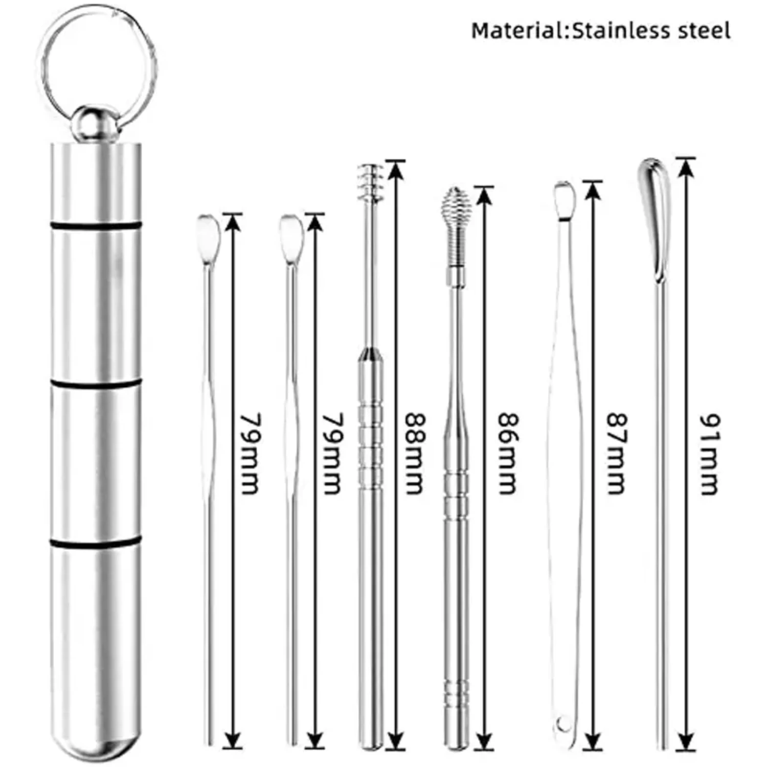 Complete Reusable Spiral Curette Kit Spoon Ear Pick Cleaning Set Efficient Ear Wax Remover Cleaner 6-in-1 Wax Removal 6pcs