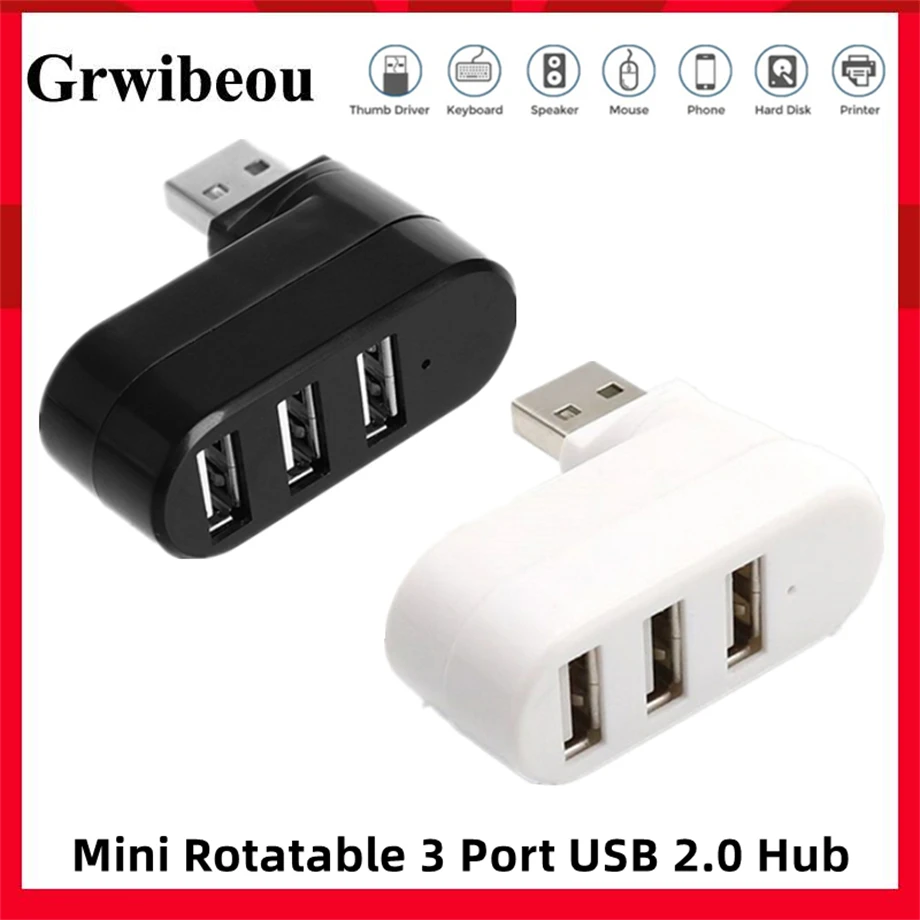 

Universal Mini Rotatable 3 Port USB 2.0 Hub High Speed Data Transfer Splitter Box Adapter USB Expander For PC Laptop MacBook Pro