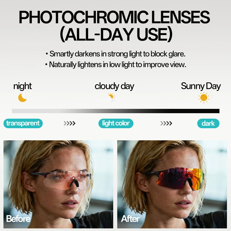 SCVCN Photochromic Rimless Sunglasses for Man Cycling Glasses Driving Eyewear Women Mountain Bike Outdoor Sport Goggles UV400