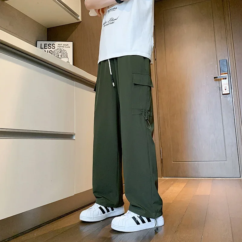 

Мужские дышащие Комбинезоны из ледяного шелка, модные повседневные брюки большого размера на завязках