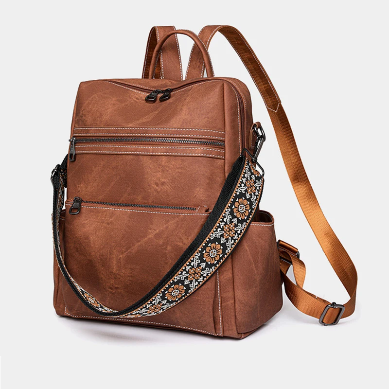 High Quality Soft Leather Backpacks Purses for Women Casual Daypack Vintage Bagpack School Bags for Teen Girls Mochilas Rucksack 2