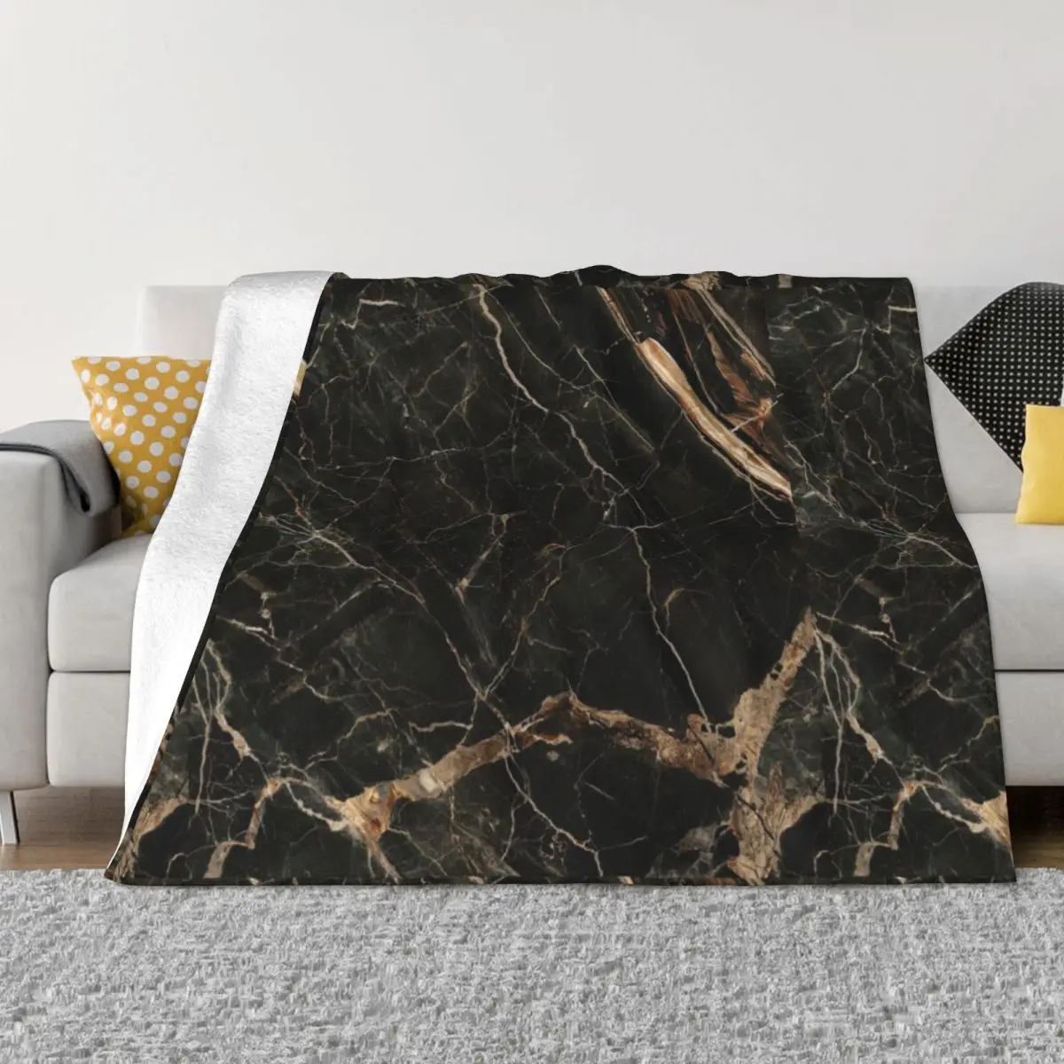 

Black and gold marble print Throw Blanket Picnic Quilt Blankets