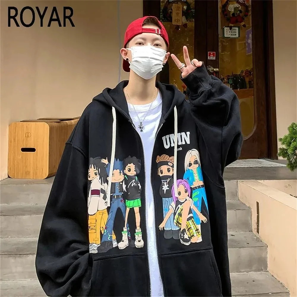 2024 hoodie men's spring and fall fashion Instagram hooded loose American retro cardigan coat