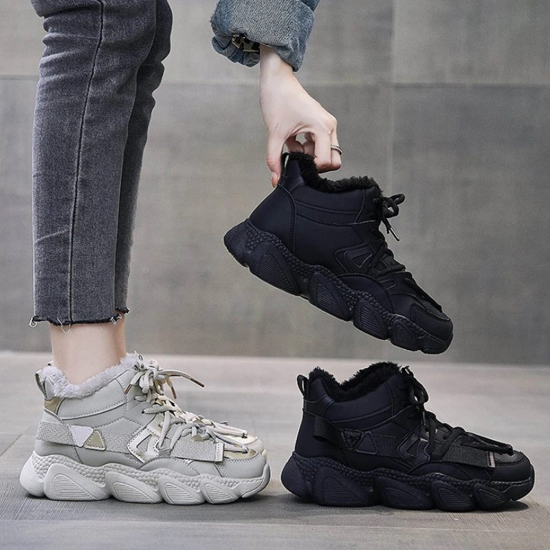 Women Sneakers Winter 2022 New Arrivals Comfortable Plus Velvet Keep Warm Platform Sneaker Female Casual Sports Skateboard Shoes