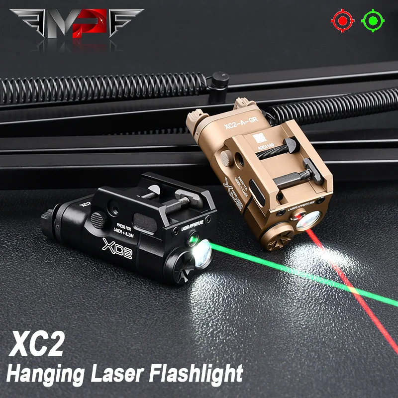 

Tactical Airsoft Surefir XC2 Metal Hanging Flashlight Red Green Laser Fit 20mm Rail Pistol Hunting Scout Outdoor Glock 17 18 19