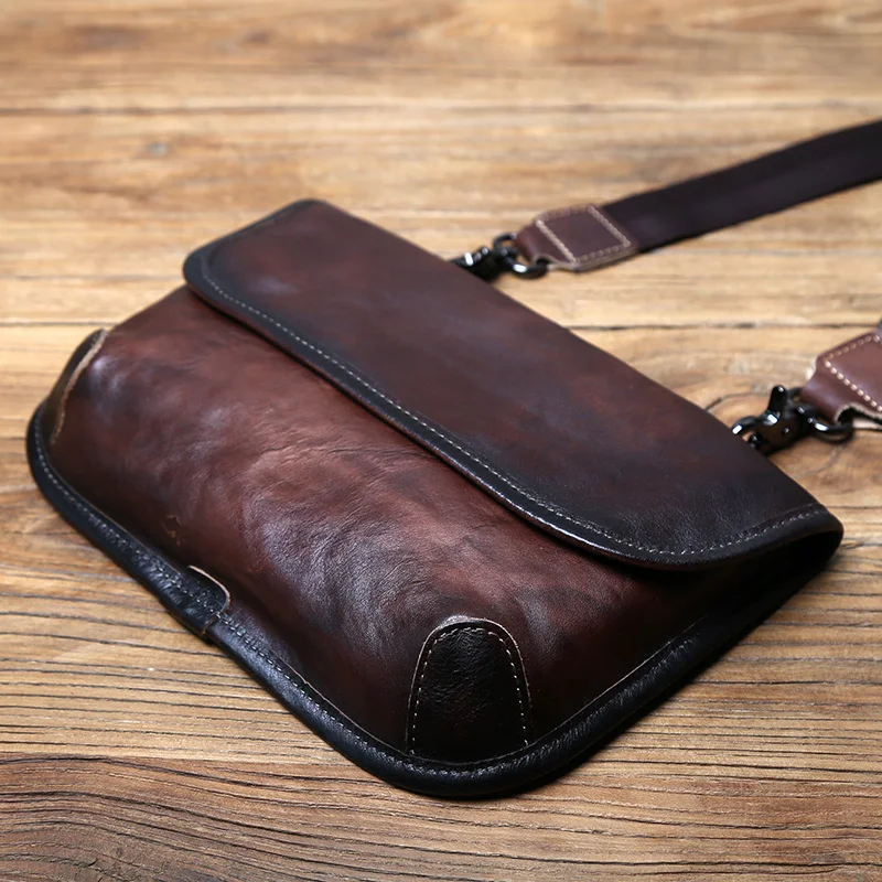 NZPJ Men's Shoulder Bag Genuine Leather Messenger Bag Top Layer Cowhide Casual Clutch Vegetable Tanned Leather Satchel Bag