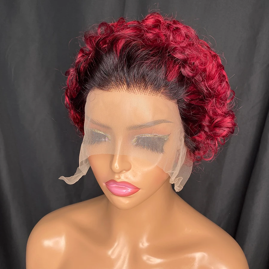 Pixie Cut Wig Human Hair 6 Inch Short Curly Lace Front Wigs Human Hair 13x1 Pixie Cut Lace Short Curly Wigs For Women 1b/99j
