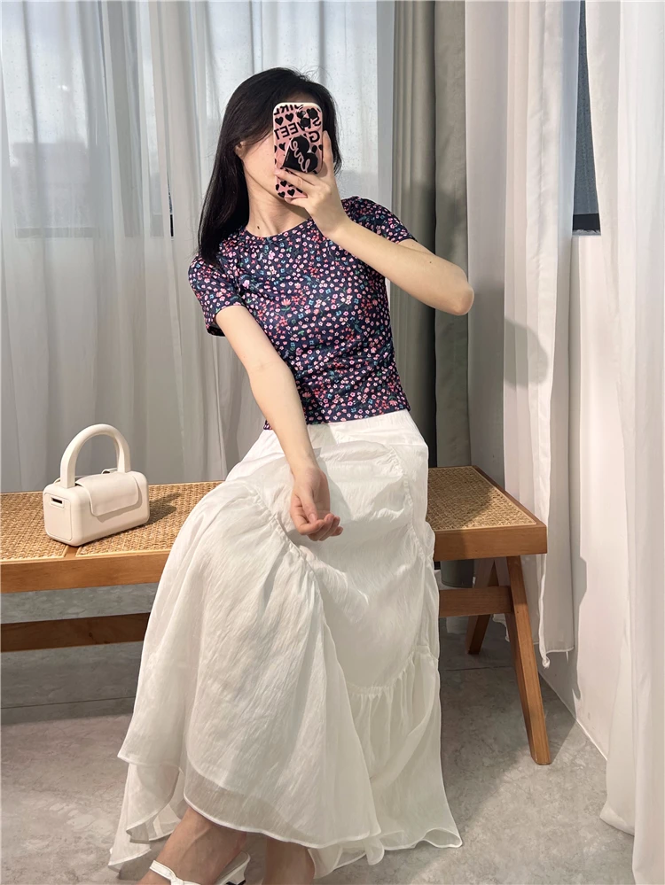 Simplicity is not Simple, 2024 Spring New French Style A-line White Yarn Skirt Half Skirt Long Skirt Women
