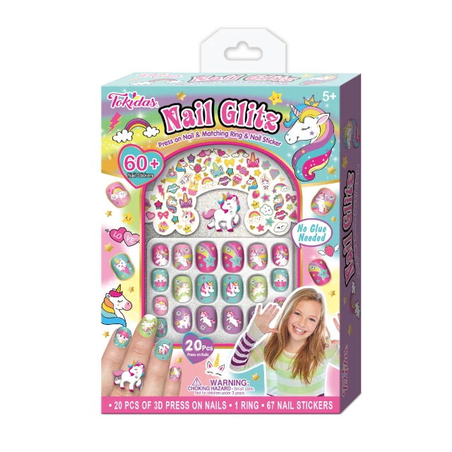 Kids Makeup Set Nail Glitz Press on nail Set Stickers Ring Art Kids Toys