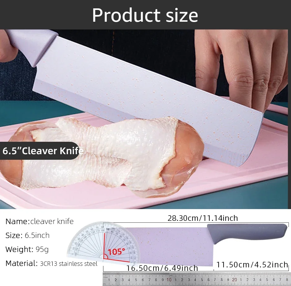 Description Picture 6 of itemKitchen Knives Set Professional Chef Knives Bread Knife Scissors Vegetables Fruit Peeler Macaron Colourful Cooking Tool with Box