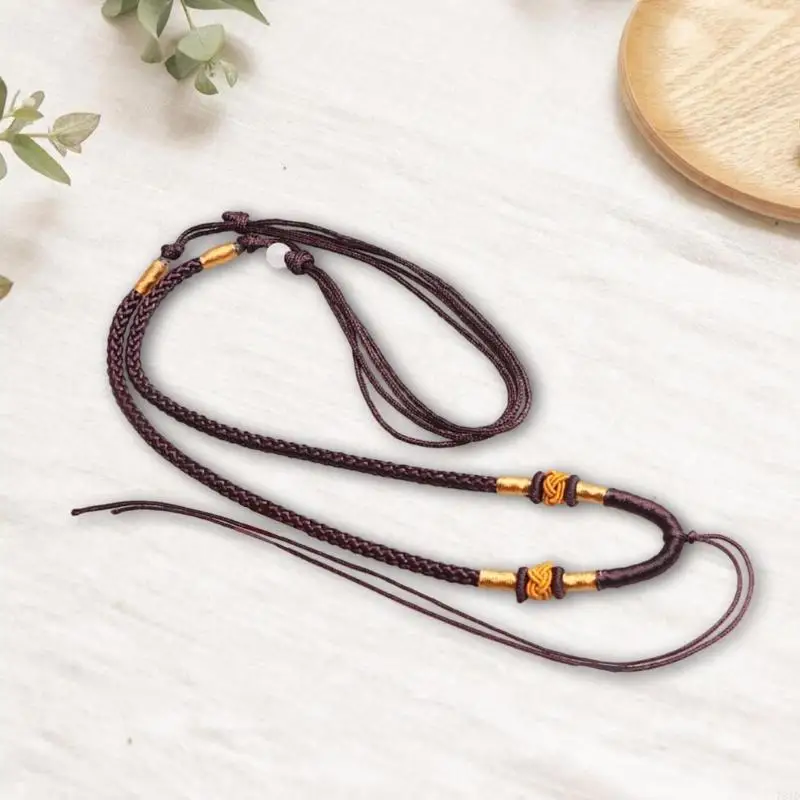 Handwoven Rope Necklace with Bead and Adjustable Braided Cord - Textured Jewelry