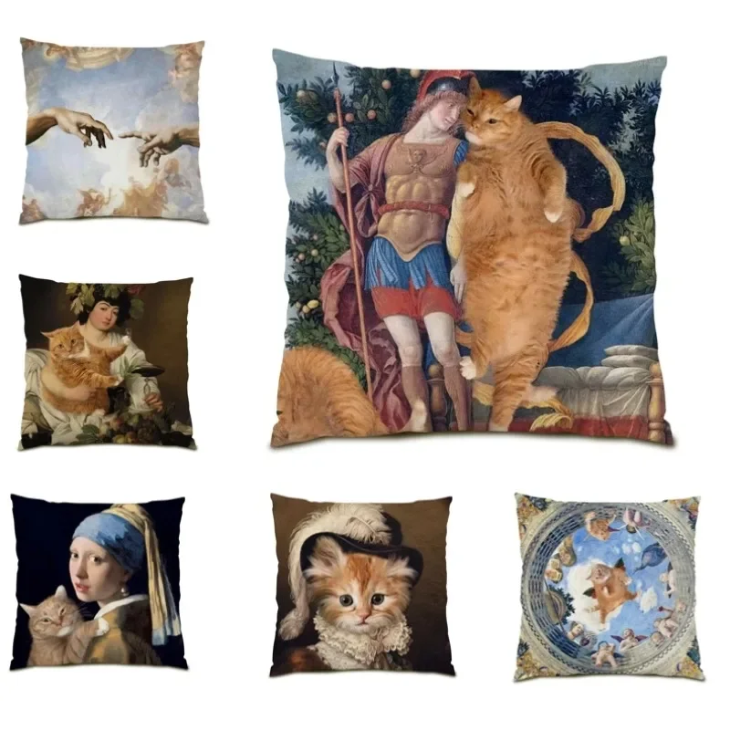 

Cute Animal Pillowcase Cat Decorative Home Luxury Fashion Coogees 45x45cm Double Sided Paint Cushion Cover Oil Painting F1485