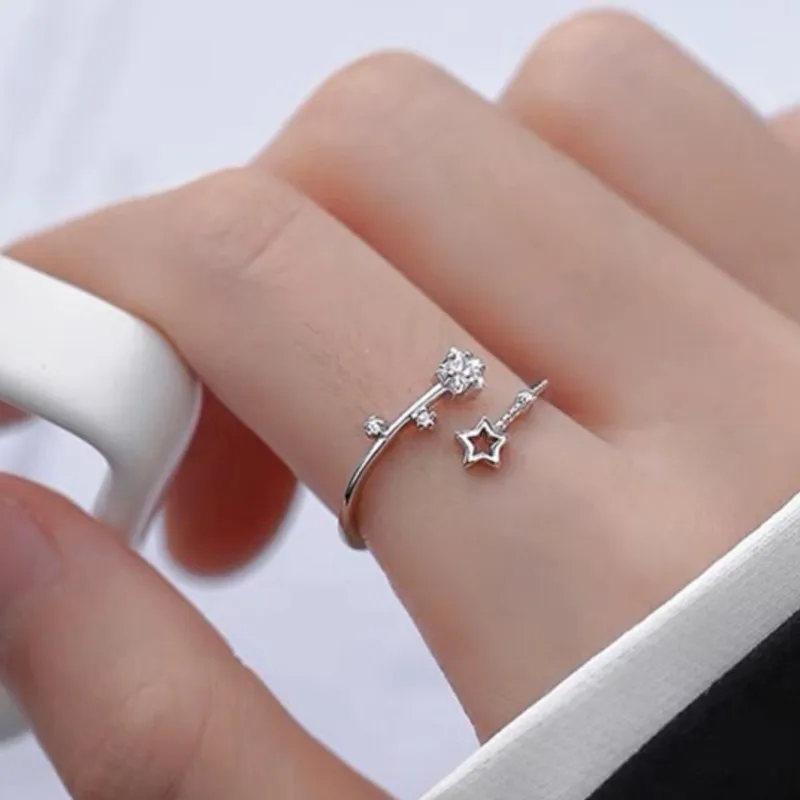 Korean Simple Shiny CZ Hollow Star Ring for Women 2024 New Fashion Open Finger Rings Party Jewelry Gifts Free Shippping Items