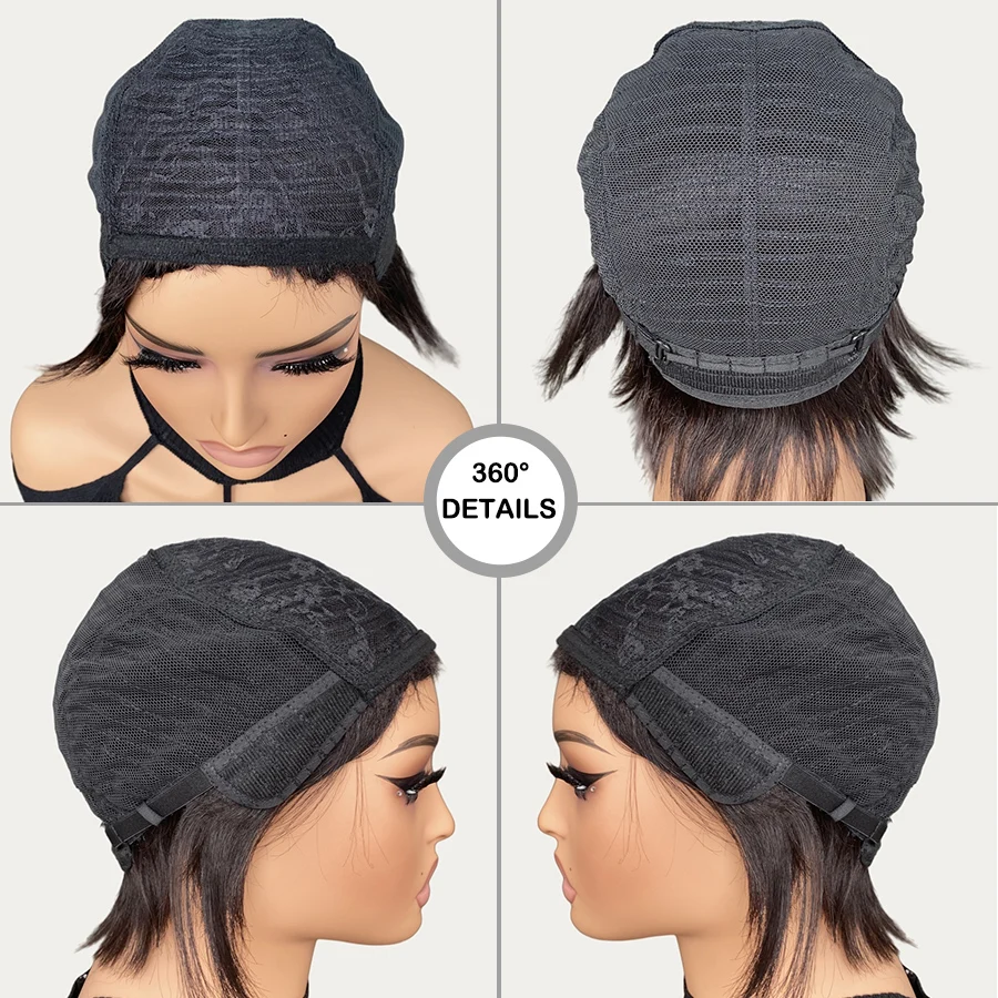 ?   브라질산 인모 가발 짧은 픽시컷 에그밥, 탄력 있는 곱슬머리, 자연스러운 스프링 컬, 여성용, 풀머신메이드