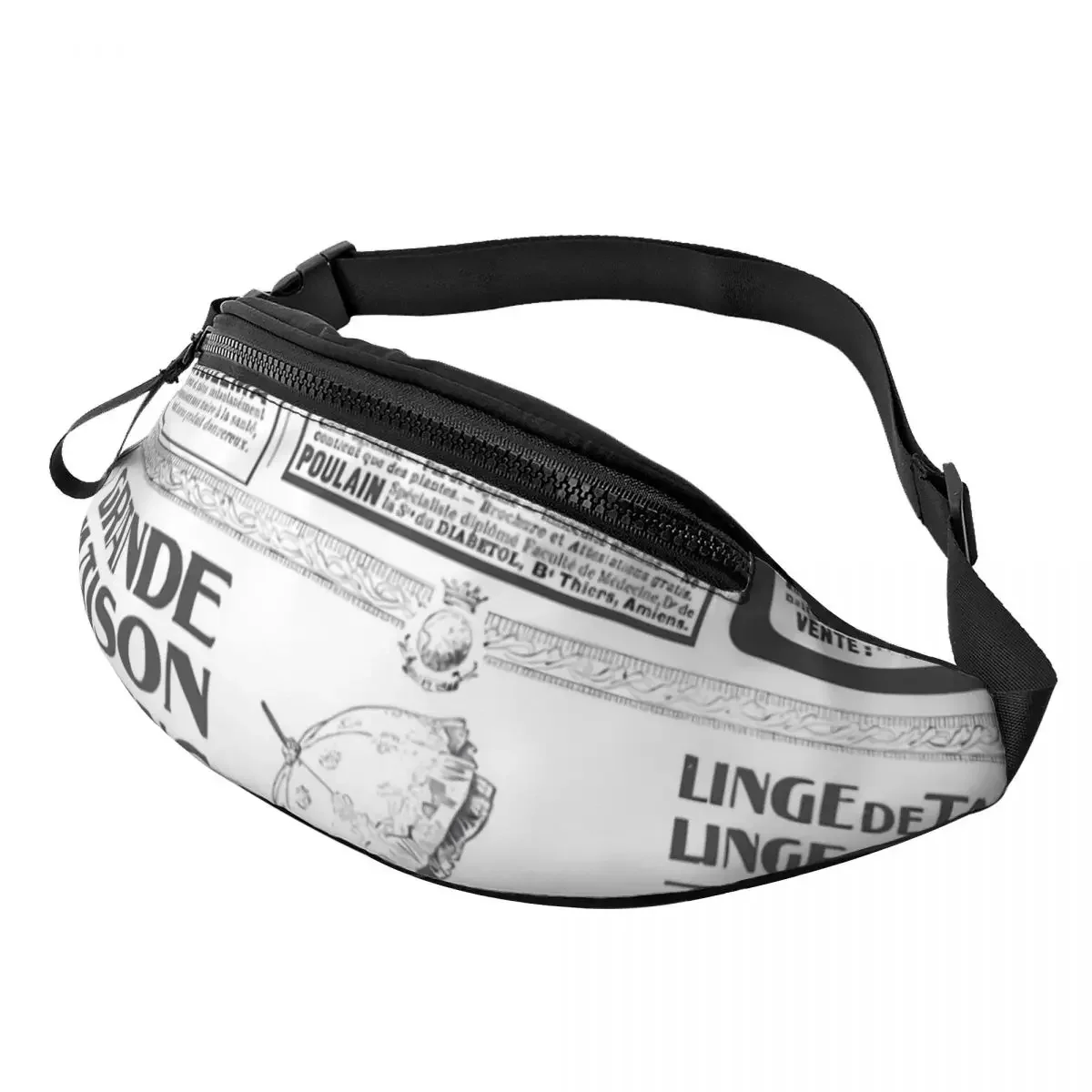 

Vintage Newspaper Waist Bag Letter Print Female Fishing Waist Pack Print Polyester Bag