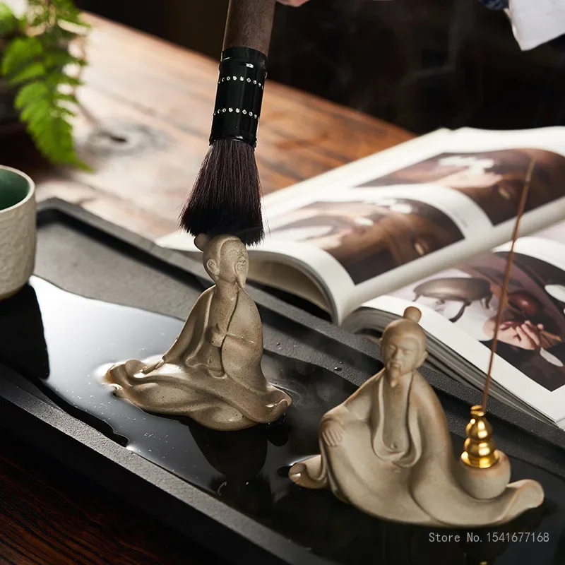 Creative Ceramic Small Tea Pets Ornaments, Retro stoneware, piano, chess, painting and calligraphy, Micro Landscape, 1Pc