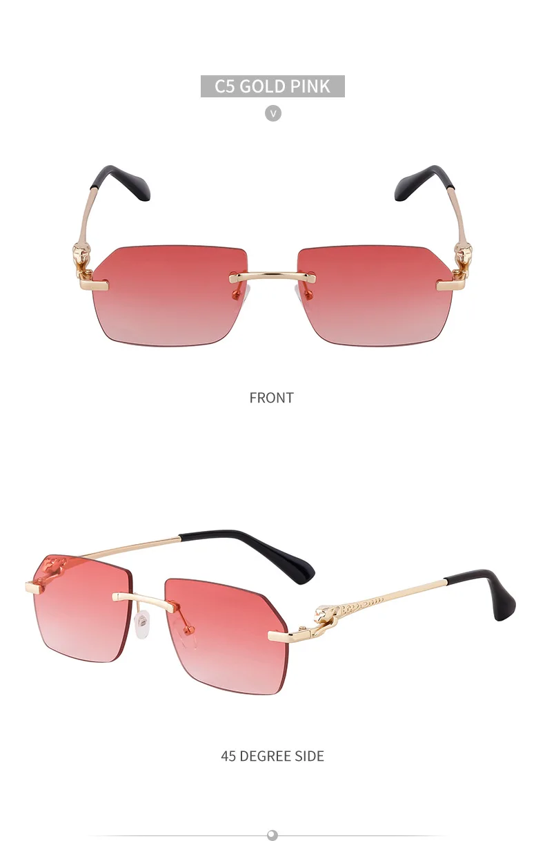 Retro Sonnenbrille Für Herren Quadratisch Randlos Leopard_voghion.com